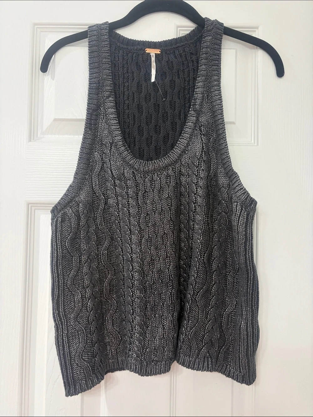 Free People Charcoal Gray Cable Knit Scoop Tank